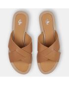 Mules en Cuir brides croisées beige foncé