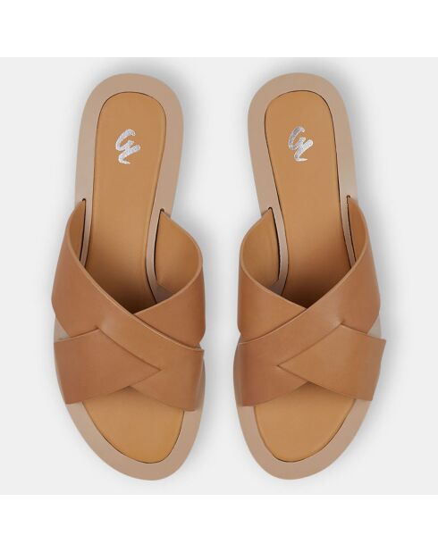 Dunkelbeige Lederpantoletten mit gekreuzten Riemen