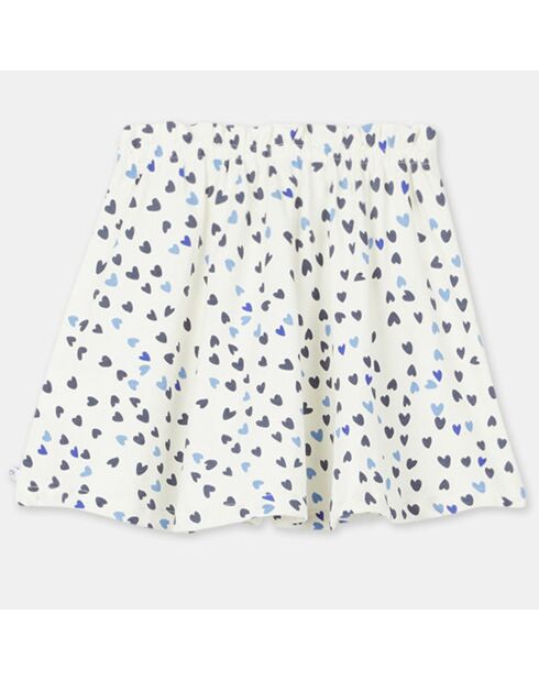 Jupe courte en Jersey de Coton bio Tatiana à cœurs blanc/bleu