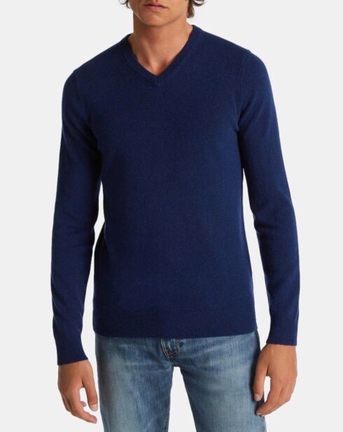 Pull 100% Cachemire Machve col V bleu marine