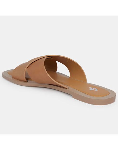 Mules en Cuir brides croisées beige foncé