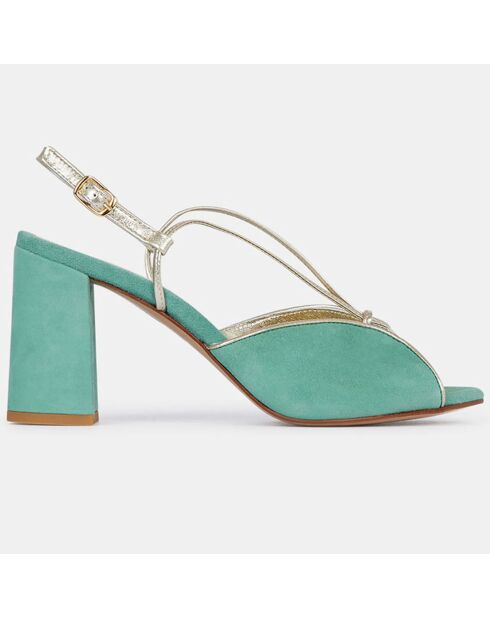 Sandales en Velours de Cuir Cérémonie vert d'eau - Talon 8 cm