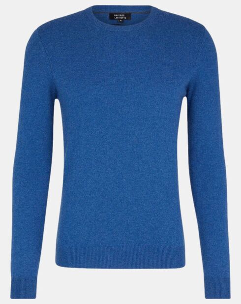 Pull 100% Cachemire Machron col rond bleu