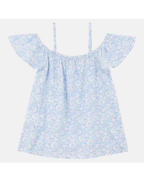 Baumwolltop Amour mit blauem Bardot-Kragen