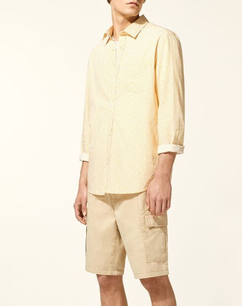 Chemise droite 100% Coton Bio  Kitropical imprimée jaune