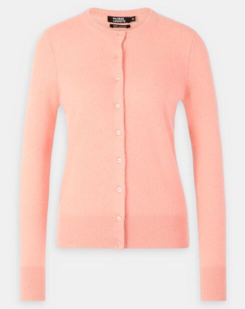 Cardigan 100% Cachemire Yacao col rond rose saumon