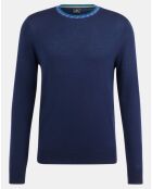 Pull en Laine Mérinos mélangée col contraste corde bleu marine