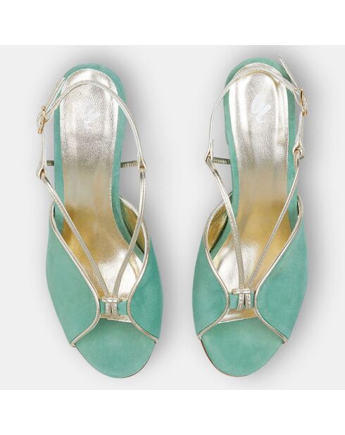 Sandales en Velours de Cuir Cérémonie vert d'eau - Talon 8 cm