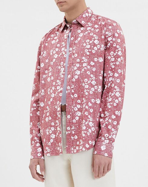 Chemise droite Kifloral à fleurs bordeaux