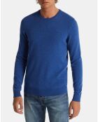 Pull 100% Cachemire Machron col rond bleu