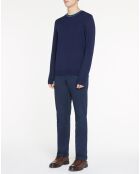 Pull en Laine Mérinos mélangée col contraste corde bleu marine
