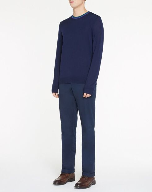 Pull en Laine Mérinos mélangée col contraste corde bleu marine
