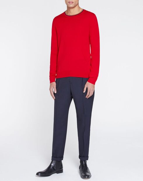 Pull en Laine Mérinos mélangée  col contraste corde rouge