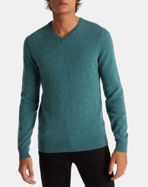 Pull 100% Cachemire Machve col V vert