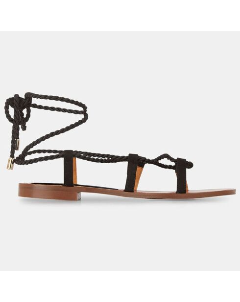 Sandalen aus Samtleder und schwarzer Schnürung