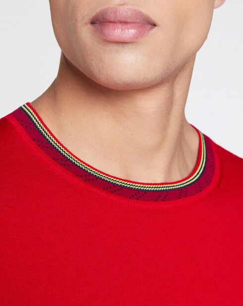 Pull en Laine Mérinos mélangée  col contraste corde rouge