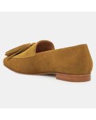 Mocassins en Velours de Cuir Pampilles camel