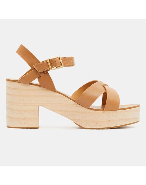 Sandales en Cuir brides croisées beiges - Talon 7 cm