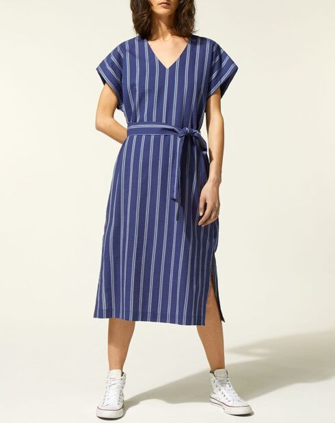 Robe mi-longue Lima droite et rayée bleu foncé