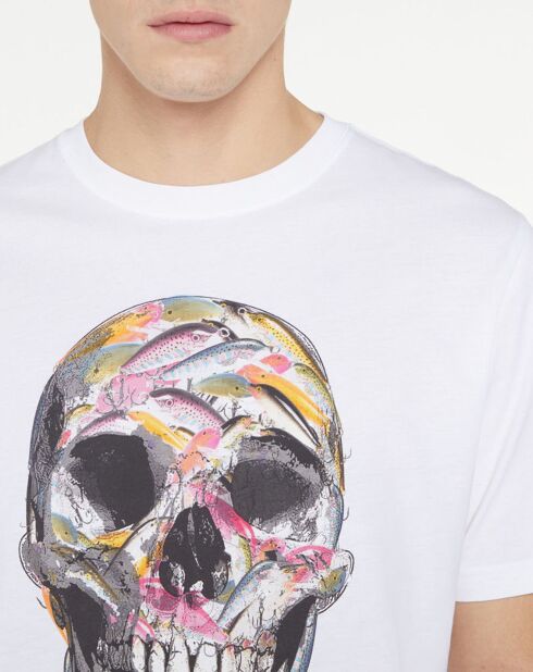 T-Shirt 100% Coton Bio tête de mort blanc