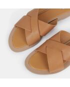 Mules en Cuir brides croisées beige foncé