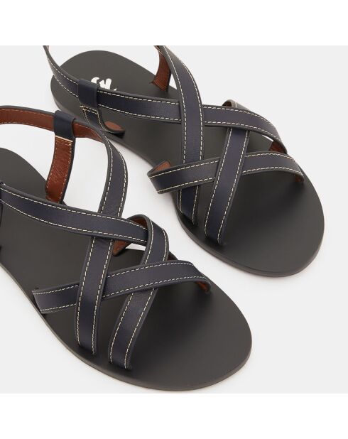 Sandales en Cuir brides coutures bleu marine