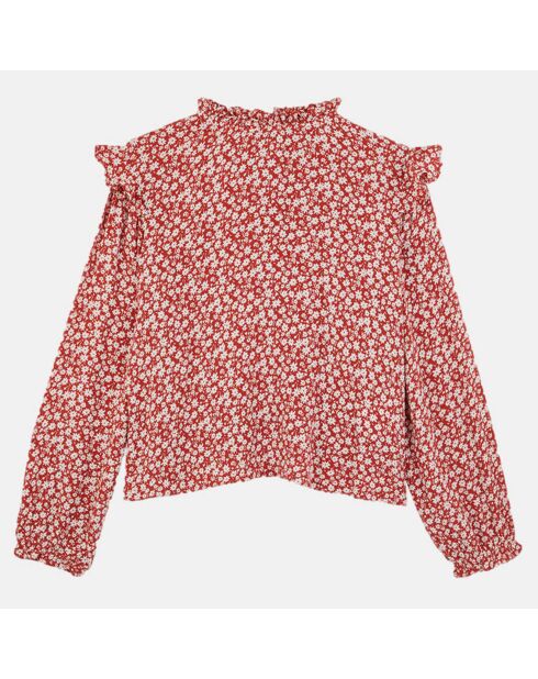 Blouse à volants Dim imprimé floral rouge