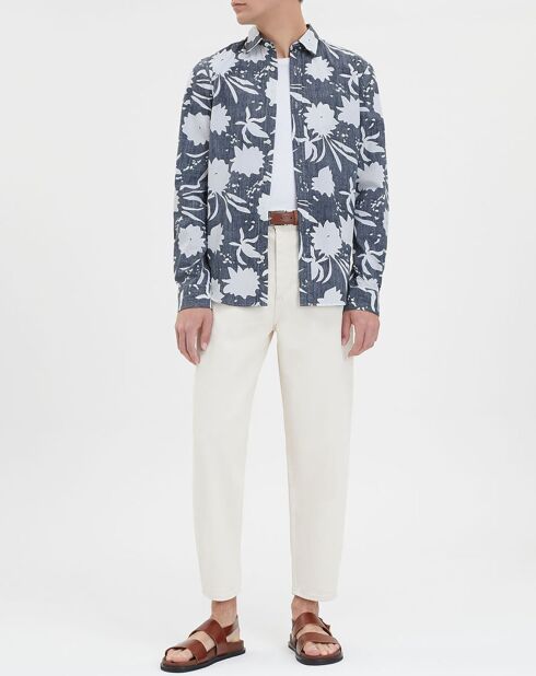 Kifloral gerades Hemd mit Blumenmuster, marineblau