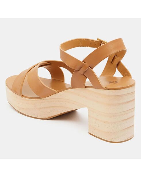 Sandales en Cuir brides croisées beiges - Talon 7 cm