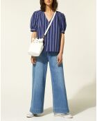 Top en Coton mélangé Léa rayé bleu foncé