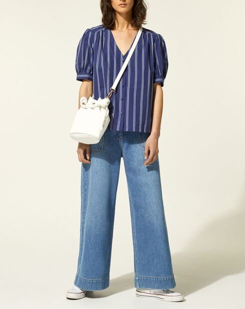 Top en Coton mélangé Léa rayé bleu foncé