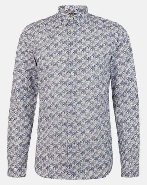 Chemise Slim Fit imprimé palmier blanc/bleu