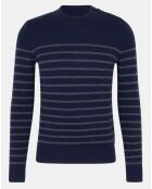 Pull en Cachemire & Laine Memarino rayé col rond bleu marine