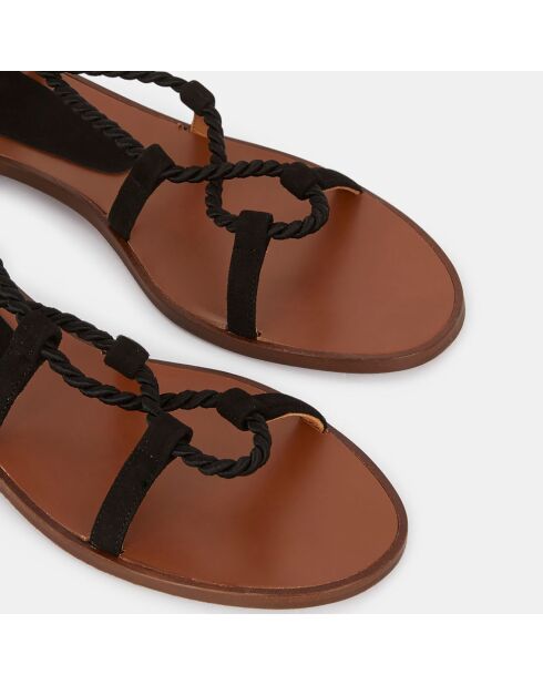 Sandalen aus Samtleder und schwarzer Schnürung