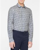 Chemise Slim Fit imprimé palmier blanc/bleu