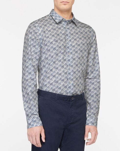 Chemise Slim Fit imprimé palmier blanc/bleu