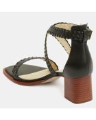 Sandales en Cuir brides tressées noires - Talon 6 cm