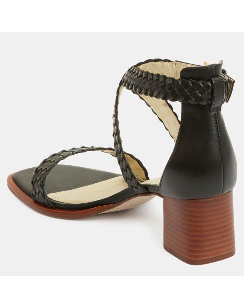 Sandales en Cuir brides tressées noires - Talon 6 cm