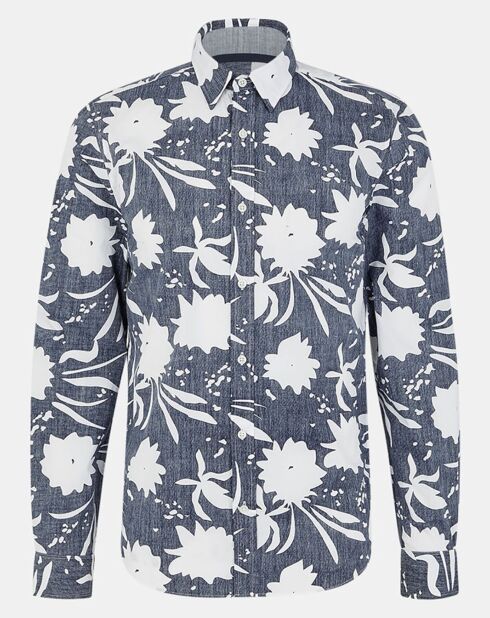 Kifloral gerades Hemd mit Blumenmuster, marineblau