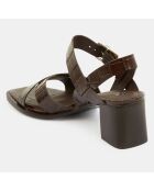 Sandales en Cuir croco marron - Talon 6 cm