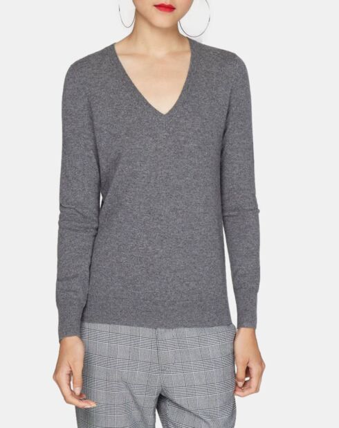 Pull 100% Cachemire Nocon col V gris foncé