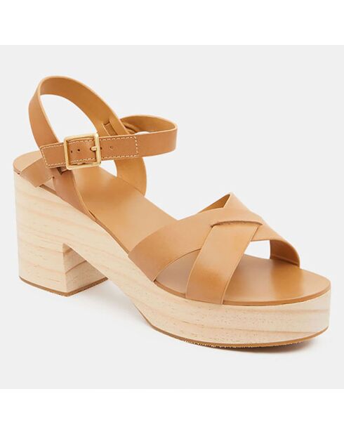 Leren sandalen met beige gekruiste bandjes - Hak 7 cm