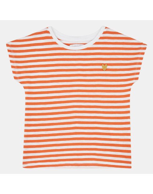Tifany Weiß/Orange gestreiftes T-Shirt aus Bio-Baumwolle