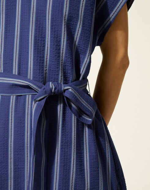 Robe mi-longue Lima droite et rayée bleu foncé