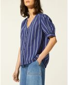 Top en Coton mélangé Léa rayé bleu foncé