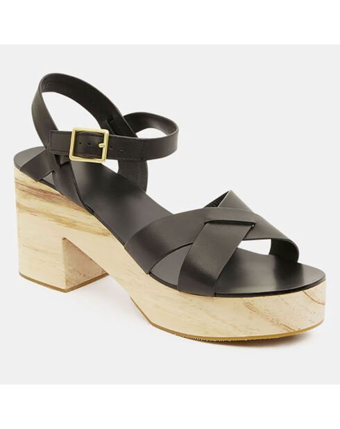 Zuecos de piel con tiras cruzadas negras - Tacón 7 cm