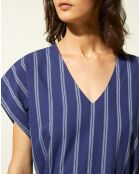 Robe mi-longue Lima droite et rayée bleu foncé