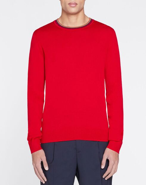 Pull en Laine Mérinos mélangée  col contraste corde rouge