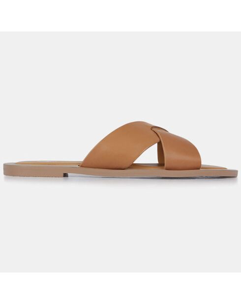 Dunkelbeige Lederpantoletten mit gekreuzten Riemen