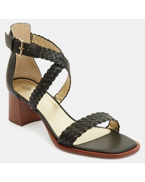 Sandales en Cuir brides tressées noires - Talon 6 cm